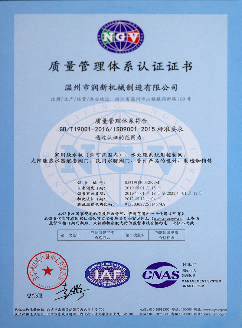 Quality Management System Certification 2019