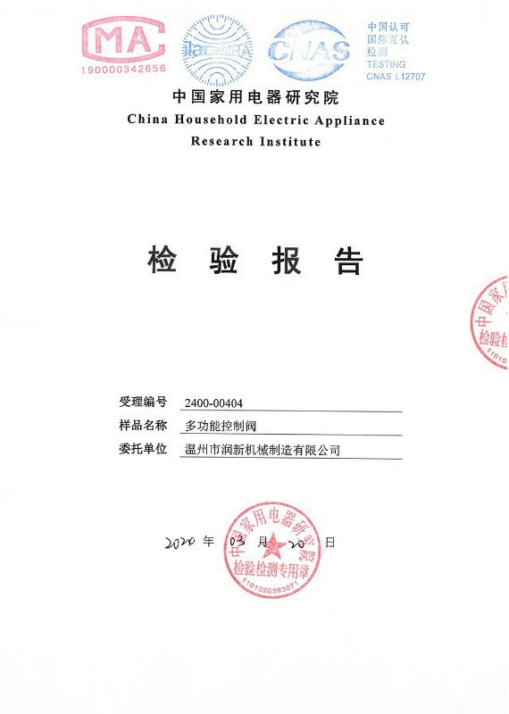 2024年润新多功能控制阀检验报告