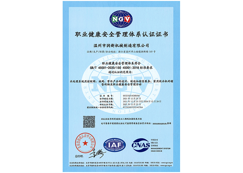 2021 Occupational Health and Safety Management System Certificate
